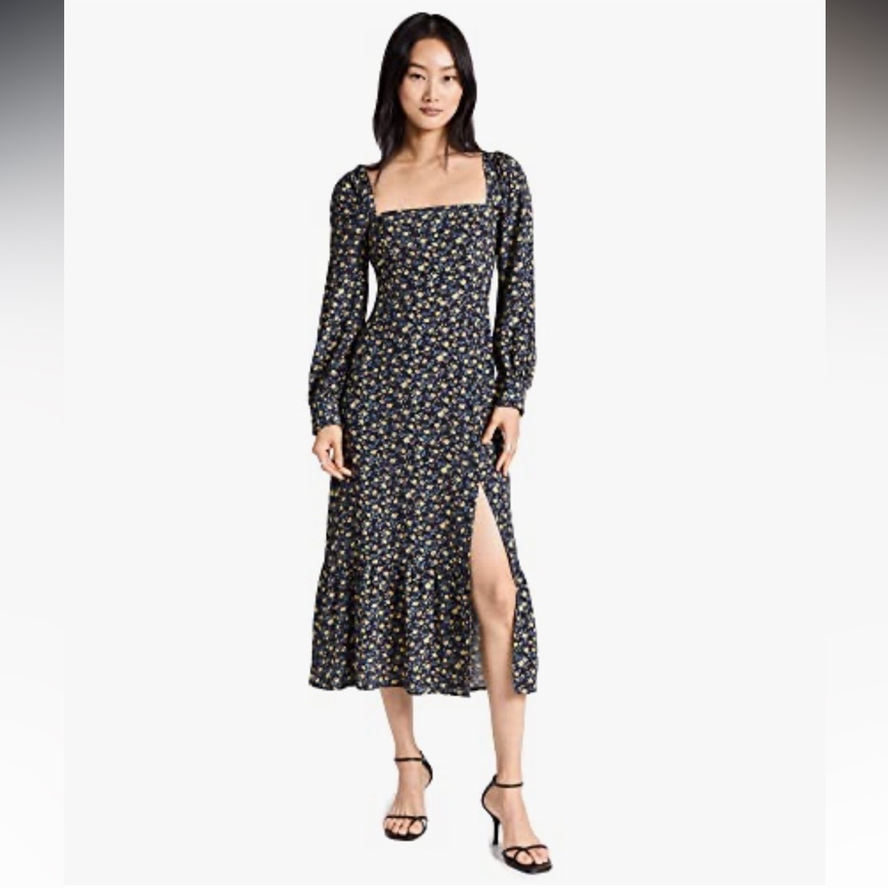 Paige Bacari Navy Floral Midi Dress Sz XS